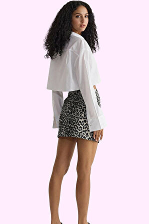 Kadın Pamuklu Mini Etek Leopar Desenli Gabardin Dokuma Günlük Stil Yaz Aylarının Vazgeçilmezi