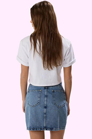 Kadın A line Taş Detaylı Denim Mini Etek Pamuk Yazlık Günlük Kullanım Yaz Aylarının Vazgeçilmezi