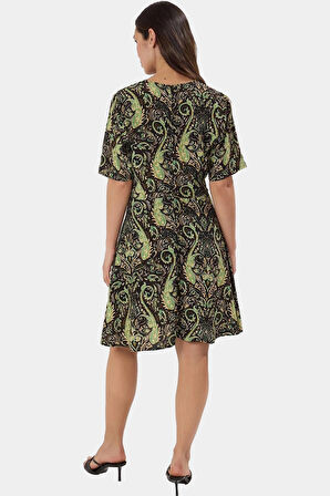 Şık Çiçekli Viskoz Mini Elbise Rahat A line Kalıp Yazlık Modern Stil Seçkin Malzeme