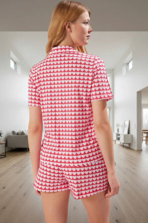 Kalpli Desenli Pamuklu Pijama Takımı Yazlık Rahat Kombin Uzun Ömürlü Özel Tasarım Dayanıklı Malzeme