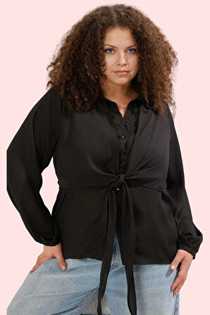 Kadın Düz Gömlek Uzun Kollu Belden Bağlamalı Queen Crep Kumaş Günlük Yaz Aylarının Vazgeçilmezi