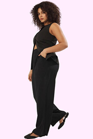 Kadın Düz Desen Geniş Paça Pantolon Yüksek Bel Dokuma Kumaş Günlük Yaz Aylarının Vazgeçilmezi