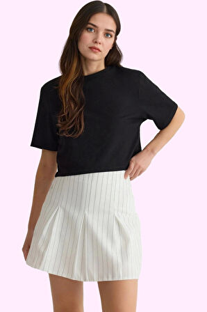 Kadın Mini Etek Çizgili Desen Kloş Rahat Günlük Kullanım Hafta Sonu Yaz Aylarının Vazgeçilmezi