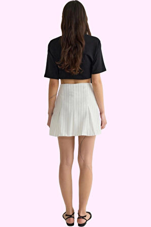 Kadın Mini Etek Çizgili Desen Kloş Rahat Günlük Kullanım Hafta Sonu Yaz Aylarının Vazgeçilmezi