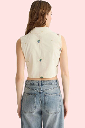 Kadın Pamuk Dokuma Gömlek Önden Bağlamalı Nakışlı Casual Tarz Günlük Kullanım Modern Tasarım