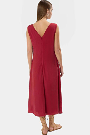 Nefes Alabilir Polyester Dokuma Midi Elbise Rahat Günlük Kullanım Konforlu Kesim Uzun Ömürlü