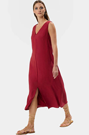 Nefes Alabilir Polyester Dokuma Midi Elbise Rahat Günlük Kullanım Konforlu Kesim Uzun Ömürlü