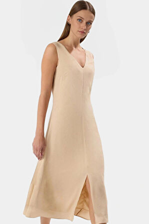 Nefes Alabilir Polyester Dokuma Midi Elbise Rahat Günlük Kullanım Konforlu Kesim Uzun Ömürlü