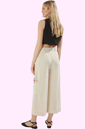 Kadın Geniş Paça Pantolon Finike Dokuma Yüksek Bel Rahat Günlük Kullanım Dayanıklı Malzeme