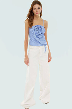 Kolsuz Kare Yaka Çizgili Terrycotton Bluz Günlük Şıklık Uzun Ömürlü Dayanıklı Malzeme