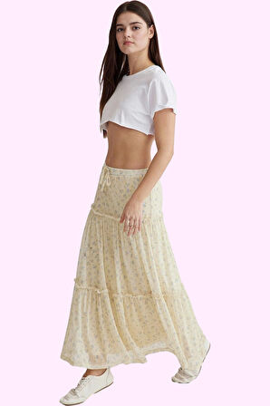 Kadın Çiçekli Tül Etek A line Normal Bel Maxi Boy Günlük Stil Hafta Sonu Dayanıklı Malzeme