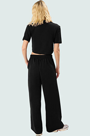 Rahat Kalıp Geniş Paça Örme Takım Kısa Kollu Polo Yaka Trend Tasarım Uzun Ömürlü