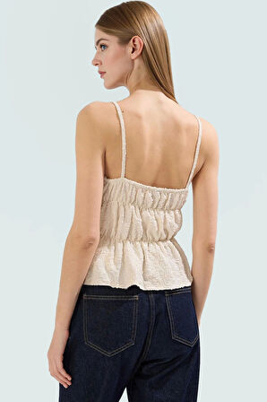 İnce Askılı Crop Bluz Jakarlı Örme Fitted Kalıp Yazlık Seçkin Malzeme Dayanıklı