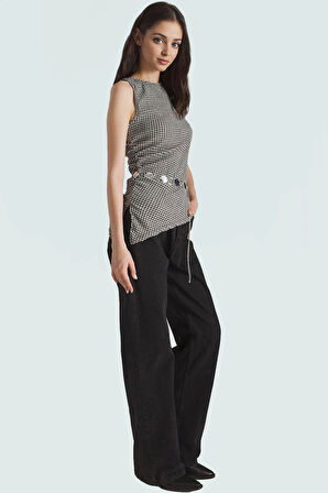 Asimetrik Kolsuz Örme Bluz Jakarlı Dokuma Polyester Kumaş Rahat Kullanım