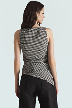 Asimetrik Kolsuz Örme Bluz Jakarlı Dokuma Polyester Kumaş Rahat Kullanım