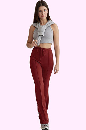 Kadın Yüksek Bel İnterlok Pantolon Geniş Paça Casual Günlük Stiller Yaz Aylarının Vazgeçilmezi