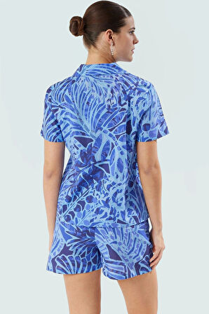 Pamuklu Desenli Kadın Yazlık Gömlek Şort Takım Nefes Alabilen Vual Kumaş Şık Görünüm Rahat Ve