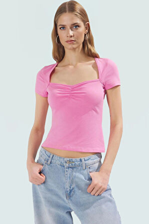 Fitted Kalıp Kısa Kollu Bluz Likralı Penye Yazlık Trend Tasarım Uzun Ömürlü Şık Görünüm