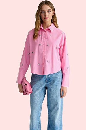 Kadın Düz Desen Basic Gömlek Uzun Kollu Terrycotton Kumaş Yaz Günlük Kullanım Modern Tasarım