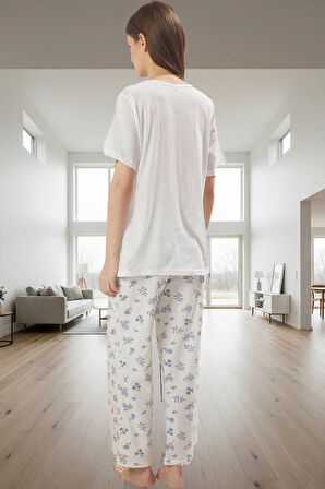 Pamuklu Hamile Pijama Takımı Çiçekli Desen Bisiklet Yaka Regular Kalıp Uzun Ömürlü Yüksek Kalite