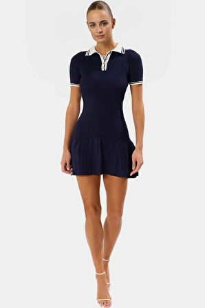 Rahat Triko Mini Elbise Polo Yaka Kısa Kol Bodycon Kaliteli İşçilik Seçkin Malzeme