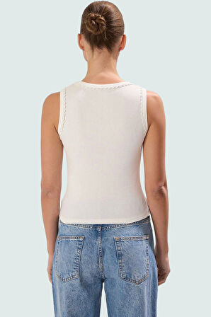 Yazlık Kolsuz Bluz Havuz Yaka Fitted Kalıp Rejenere Kaşkorse Kumaş Trend Tasarım