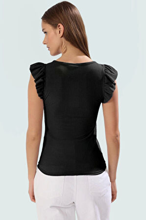 Kaşkorse Örme Bluz Kısa Kollu Renk Fitted Kalıp Günlük Rahat Kullanım Zarifane Tasarım