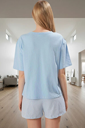 Rahat Çizgili Pamuklu Pijama Takımı Yazlık Homewear Ve Şık Konforlu Kesim Seçkin Malzeme