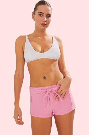 Kadın Plaj Şortu Pamuk Flamlı Dokuma Renk Kısa Boy Yazlık Günlük Kullanım Kaliteli Malzeme