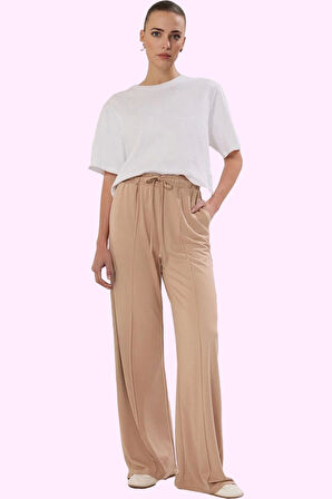 Kadın Pike Örme Pantolon Yüksek Bel Geniş Paça Casual Stil Günlük Kullanım Kaliteli Malzeme