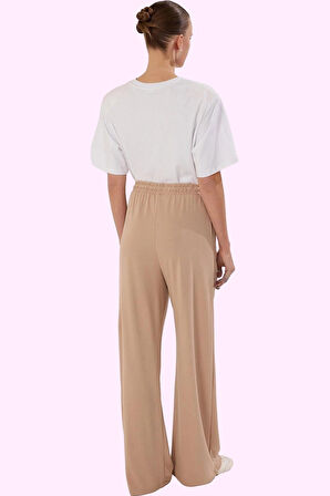 Kadın Pike Örme Pantolon Yüksek Bel Geniş Paça Casual Stil Günlük Kullanım Kaliteli Malzeme