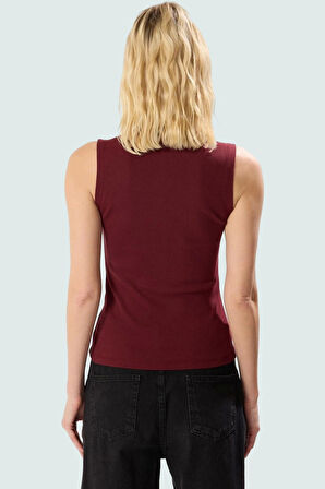 Yazlık Rahat Modal Polyester Bluz Dik Yaka Fitted Kolsuz Zarifane Tasarım