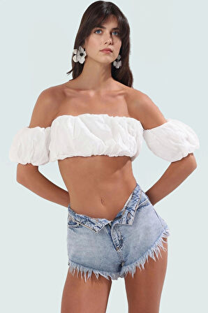 Kolsuz Pamuk Bluz Çiçek Desenli Regular Kalıp Carmen Yaka Yazlık Profesyonel Görünüm