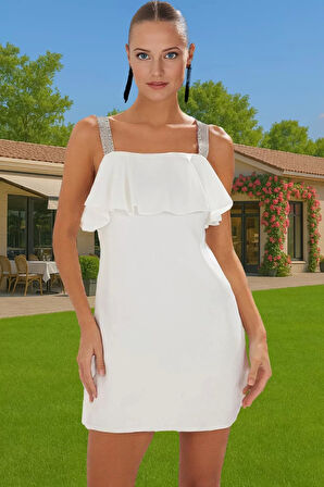 Kısa Saten Abiye Elbise Kare Yaka A Kesim Askılı Yazlık Mezuniyet Kaliteli İşçilik Özenle Seçilmiş