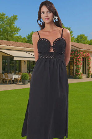 Kadın Yazlık Dantelli A Line Midi Elbise %53 Pamuk %47 Polyester Modern Stil Dayanıklı Malzeme