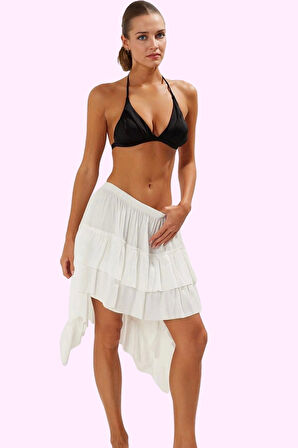 Kadın Plaj Eteği Renk Asimetrik Kesim Yazlık Crinkle Kumaş Günlük Kullanım Kaliteli Malzeme