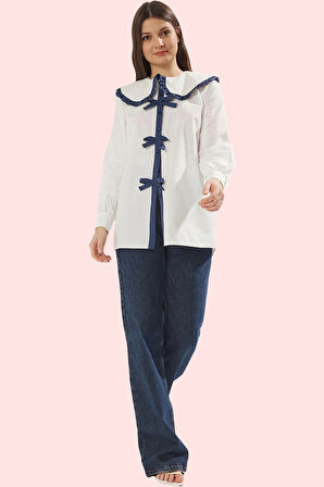 Kadın Dokuma Terrycotton Kumaş Bebe Yaka Gömlek Renk Günlük Şıklık Yaz Aylarının Vazgeçilmezi