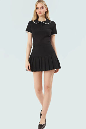 Yazlık Kadın Bluz Bebe Yaka Fitted Kaşkorse Örme Dantel Detay Şık Görünüm