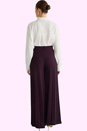 Kadın Renk Geniş Paça Pantolon Yüksek Bel Dokuma Kumaş Günlük Stil Yaz Aylarının Vazgeçilmezi