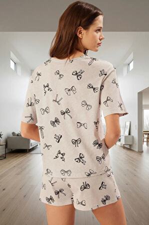 Pamuklu Pijama Takımı Kurdele Desenli Rahat Kalıp Profesyonel Görünüm Ve Şık