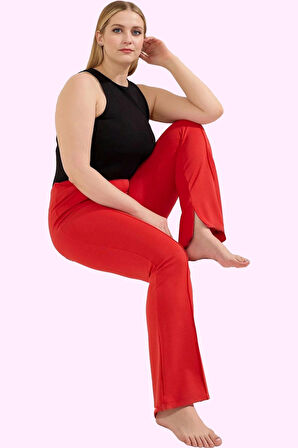 Kadın Yüksek Bel İnterlok Dokuma Pantolon İspanyol Paça Günlük Kombinler Dayanıklı Malzeme