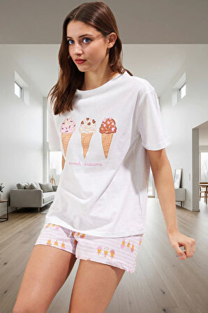 Pamuklu Dondurma Baskılı Pijama Takımı Rahatlık ve Stil Bir Arada Modern