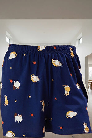 Yazlık %100 Pamuklu Rahat Pijama Takımı Kedili Desenli Şortlu Kaliteli İşçilik Zarifane Tasarım