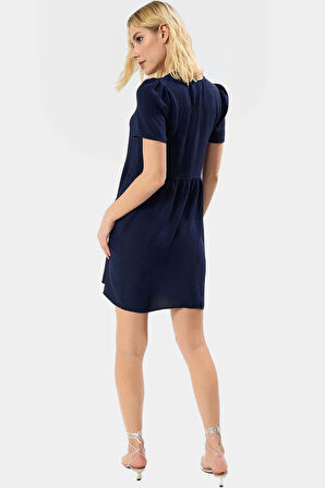 Polyester Aerobin Dokuma A Line Mini Elbise V Yaka Kısa Kollu Kaliteli İşçilik