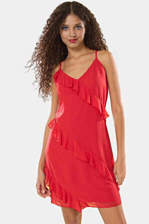 A Kesim Kolsuz Mini Elbise Şifon Dokuma Polyester Yazlık Özel Tasarım Konforlu