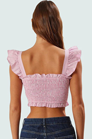 Kısa Kollu Terrycotton Bluz Pötikare Desen Fitted Kalıp Yazlık Profesyonel Görünüm