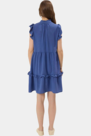 Rahat Günlük Mini Elbise Volanlı Detaylar Hafif Yazlık Dokuma Kumaş Zarifane Tasarım