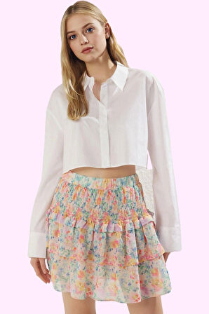 Kadın Mini Boy Kloş Şifon Etek Çok Çiçek Desenli Rahat Kesim Günlük Kullanım Modern Tasarım