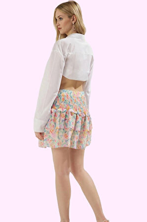 Kadın Mini Boy Kloş Şifon Etek Çok Çiçek Desenli Rahat Kesim Günlük Kullanım Modern Tasarım