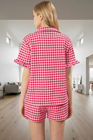 Rahat ve Şık Ekoseli Yazlık Pijama Takımı Dokuma Kumaş Premium Kalite Günlük Kullanım İçin